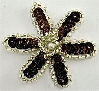 Flower with Six Petals Bronze Sequins Silver Beads 2