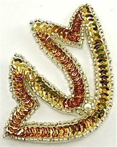 Designer Motif with Gold Sequins, Pearl and Silver Beads 3.5" x 3"