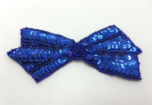 Bow with Royal Blue Sequins and Beads 2" x 4"
