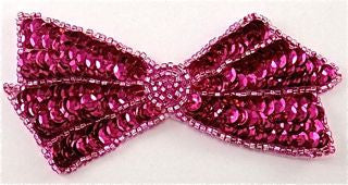 Bow with Fuchsia Sequins and Beads 2" x 4"