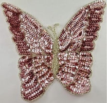 Load image into Gallery viewer, Butterfly with Pink Sequins and Silver Beads 8&quot; x 7&quot;