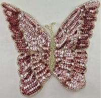 Butterfly with Pink Sequins and Silver Beads 8
