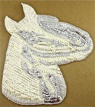 Load image into Gallery viewer, Horse Head with White, Beige and Silver Sequins and Beads 9.5&quot; x 8.5&quot;