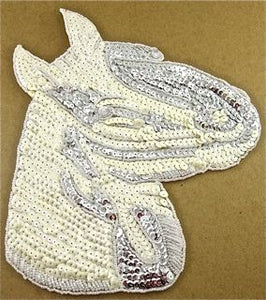 Horse Head with White, Beige and Silver Sequins and Beads 9.5" x 8.5"