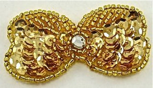 Bow Gold with Rhinestone Center 1" x 2"