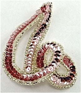 Designer Motif Swirl with Pink Sequins Silver Beads 3" x 2.25"