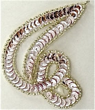 Load image into Gallery viewer, Designer Motif Swirl with Very Lite Pink Sequins and Silver Beads 3.5&quot; x 3&quot;