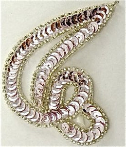 Designer Motif Swirl with Very Lite Pink Sequins and Silver Beads 3.5" x 3"