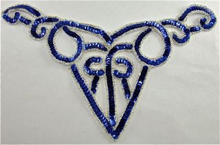 Designer Neck Line Royal Blue Sequins and Beads 10.5" x 7"