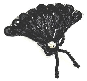Fan with Black Sequin and Beads with AB Rhinestones 2" x 2"