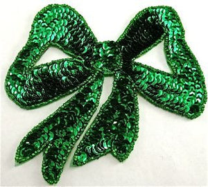 Bow Emerald Green Sequin 4.5" x 4"