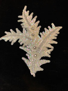 Leaf White with Sequins and Rhinestones 7' x 6"