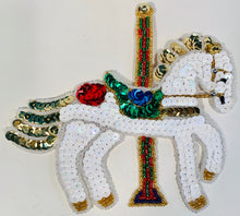 Load image into Gallery viewer, Carousel Horse colorful sequins and beads  6&quot; x 6&quot;