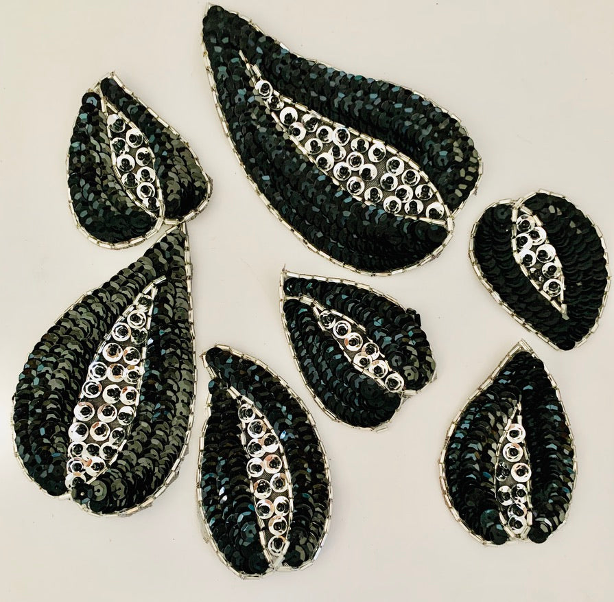 Leaf Set Black and Silver Sequins and Beads