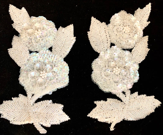 Flower Pair with Iridescent Sequins and Beads 4.5" x 8"