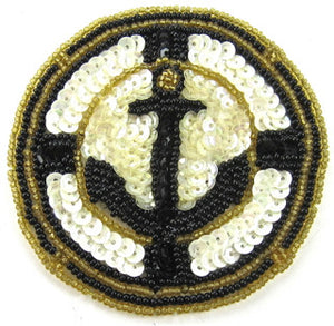 Anchor Patch with Back and White Sequins 3.5" - Sequinappliques.com