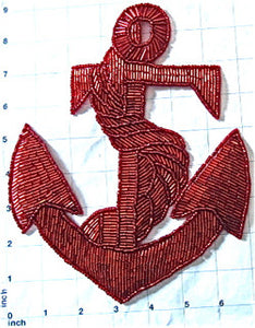 Anchor Red Beaded Large 9" x 7" - Sequinappliques.com