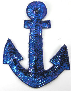 Anchor Royal Blue Sequins and Beads Large 7.5" x 5.5" - Sequinappliques.com