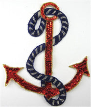 Load image into Gallery viewer, Anchor with Royal Blue and Silver Rope and Red Sequins 10&quot; x 7.5&quot; - Sequinappliques.com