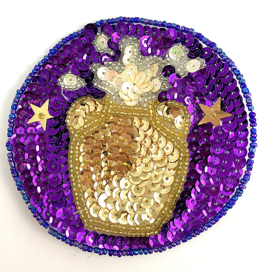 Zodiac Symbol Aquarius the Water Bearer, Sequin Beaded 3.5"