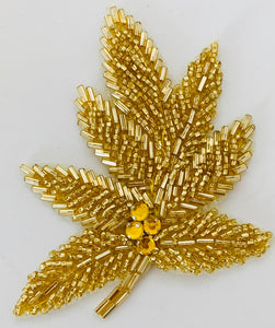 Leaf Pairs and singles with gold Beads and Rhinestones 3.5" x 2.5"