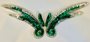 Designer Motif with Dark Emerald Green and Silver Sequins and Beads 9" x 3"