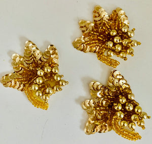 Epaulet Three each Sequins and Beads Gold . 1.75" x 1.5"