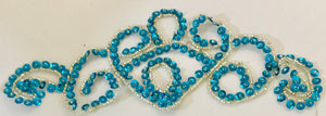 Design Motif Neck Piece with Turquoise Sequins and Crystal Beads 10" x 4"