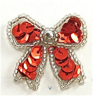 Bow Red Sequins and Silver Beads 1.5"x 1.5"