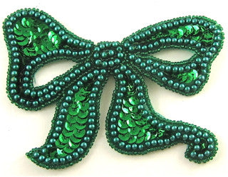 Bow with Green Sequins and Beads, 4"x3"