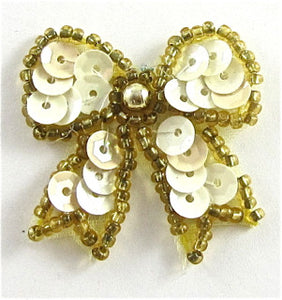 Bow with Lite Yellow and Dark Gold Beads, 1.5" x 1.5"
