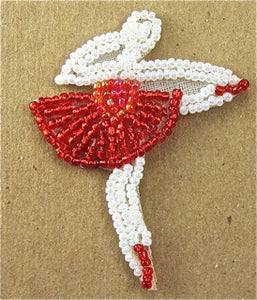 Ballerina with Red and White Beads 2" x 2" - Sequinappliques.com