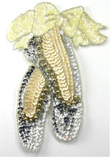 Load image into Gallery viewer, Ballet Slippers with Silver and Beige Sequins and Beads 5.5&quot;x 4&quot; - Sequinappliques.com