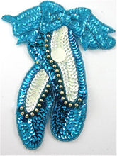 Load image into Gallery viewer, Ballet Slippers with Turquoise White Sequins and Beads Large 7&quot; x 6&quot; - Sequinappliques.com
