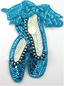 Ballet Slippers with Turquoise White Sequins and Beads Large 7" x 6" - Sequinappliques.com
