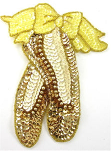 Ballet Slippers Large Gold and Cream Sequins 7" x 6" - Sequinappliques.com
