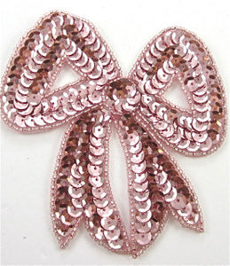Bow with Pink Sequins and Beads 4.5" x 4"