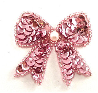 Bow with Pink Sequins and Beads 1.5"