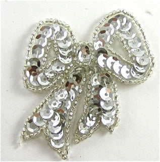 Bow with Silver Sequins and Beads in 2 Size Variants, 2" & 3"