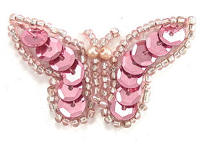 Butterfly with Pink Sequins and Beads 1" x 2"