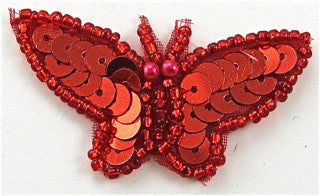 Butterfly Red Sequins and Beads 2"x 1"