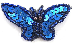 Butterfly w/ Royal Blue Sequins and Beads 1" x 2"