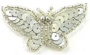 Butterfly Silver Sequins and Beads 2" x 1"