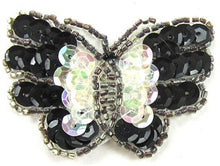 Load image into Gallery viewer, Butterfly with Clear Iridescent and Black Sequins 1.5&quot; x 2.25&quot;