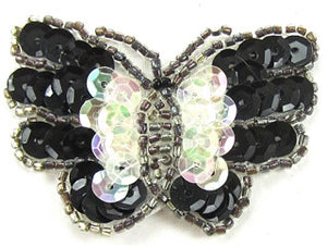 Butterfly with Clear Iridescent and Black Sequins 1.5" x 2.25"