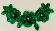 Load image into Gallery viewer, Triple Flower with Green Beads and Rhinestone 7.5&quot; x 2.5&quot;