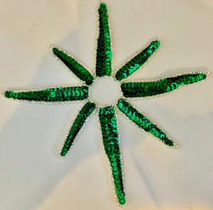Flower with Green Sequins and Silver Beaded Trim with Pearl Center Two Styles 4" x 4"