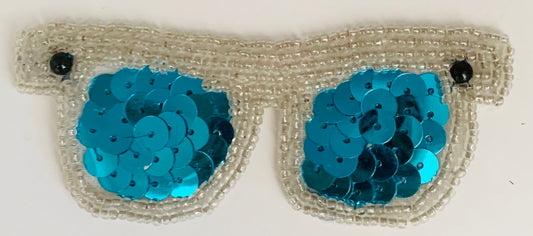 Choice of Size Sun Glasses Turquoise and Silver with Sequins and Beads