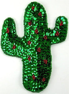Cactus Green Red Beads and Sequins 5.5" x 4"