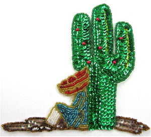 Cactus with Hombre in Sombrero Sequins and Beads 6" x 6"